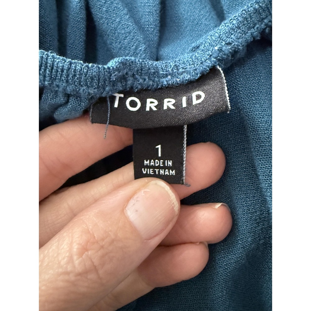 Torrid Dress Womens 1 Blue Button Front Puff Sleeve Trapeze Empire Pockets - Picture 11 of 11